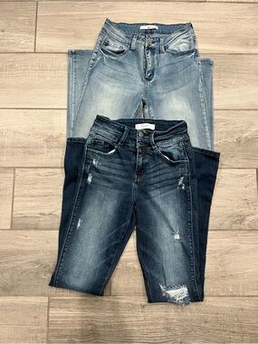 KanCan Two-Tone Distressed Skinny Jeans - Light & Dark Blue